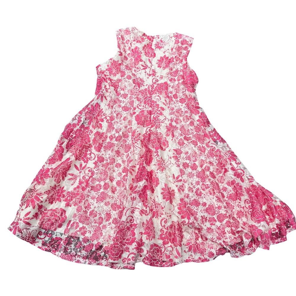 Danny & Nicole Dress Womens 18 Pink White Floral Lace Fit Flare Sleeveless Midi - Picture 2 of 9